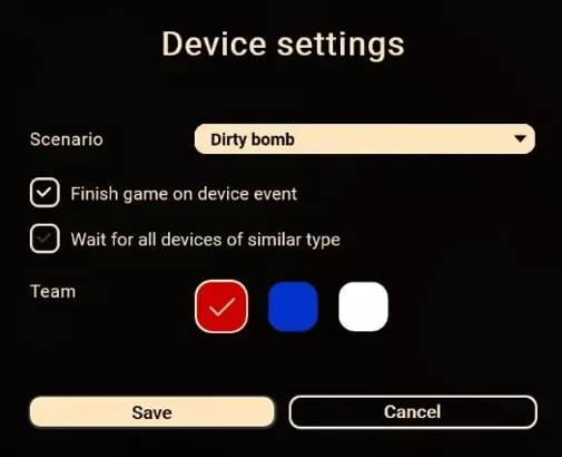 Laser tag bomb device scenario settings