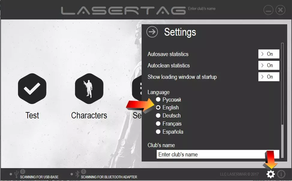 Changing language in Laser Tag Configurator