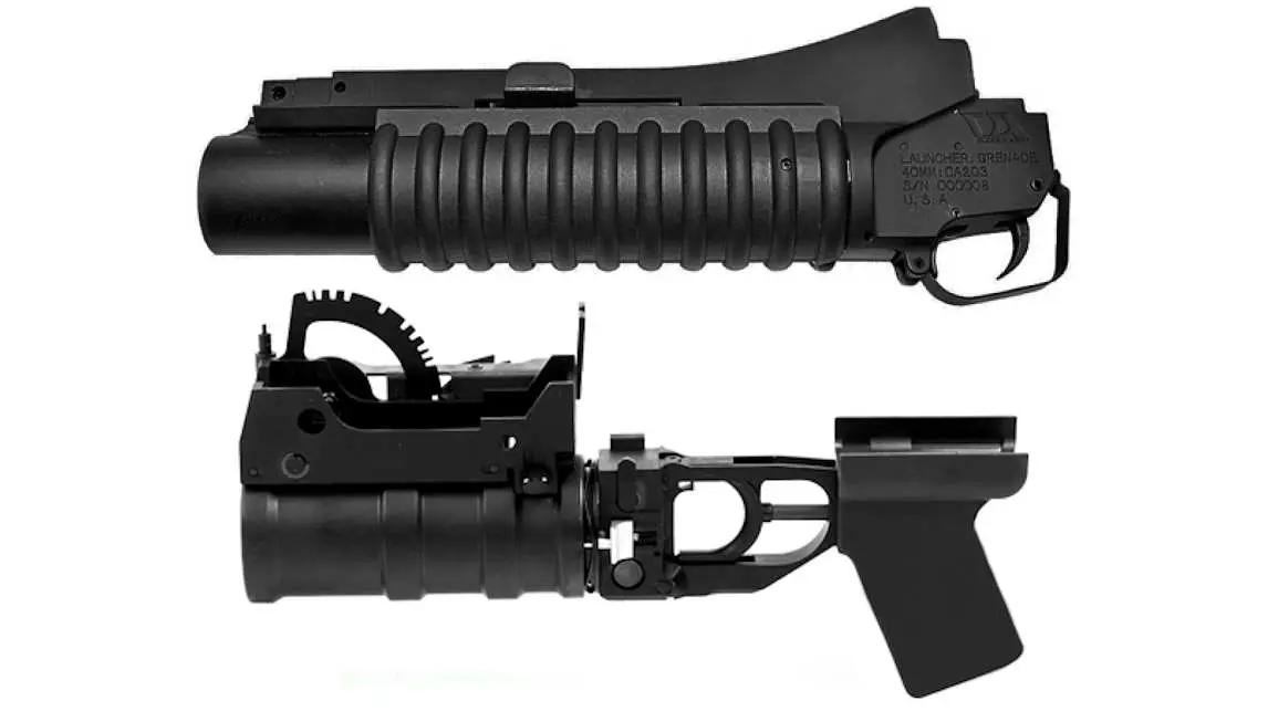AK series and M203 laser tag underbarrel grenade launchers